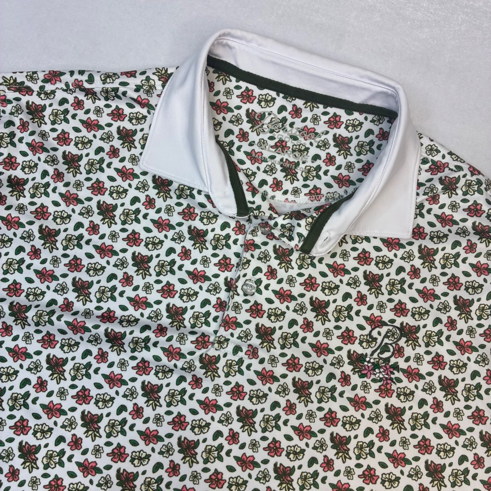 Barstool Golf Polo Mens XL‎ White Pink Floral Short Sleeve Performance Shirt
